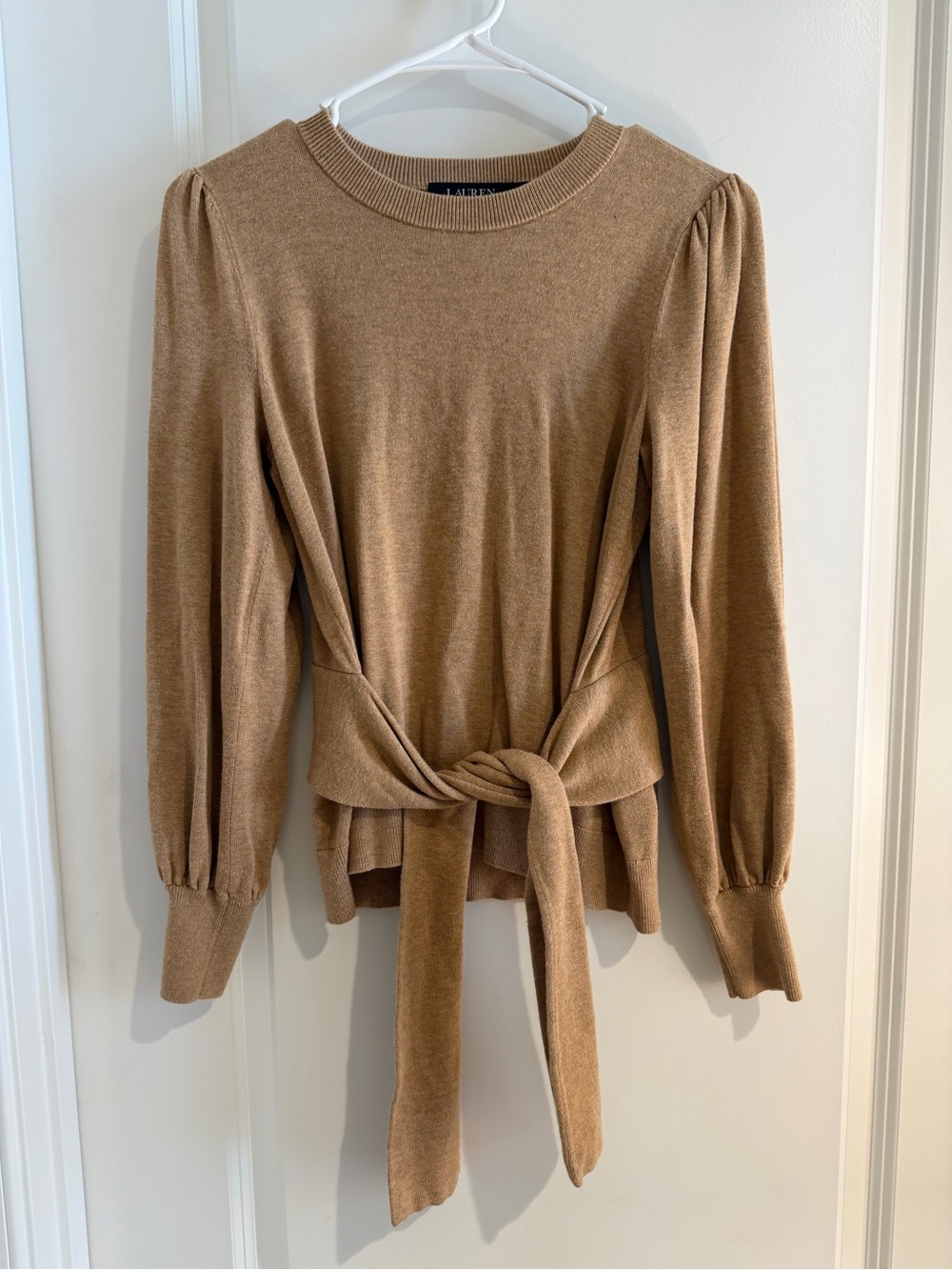 Ralph Lauren Camel Tie-Front Knit Sweater